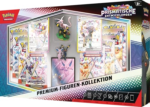Pokémon Collectible Card Game: Karmesin & Purple Premium Figurines Collection - Prismatic Evolutions (2 Holographic Embossed Cards, 11 Boosters and More)
