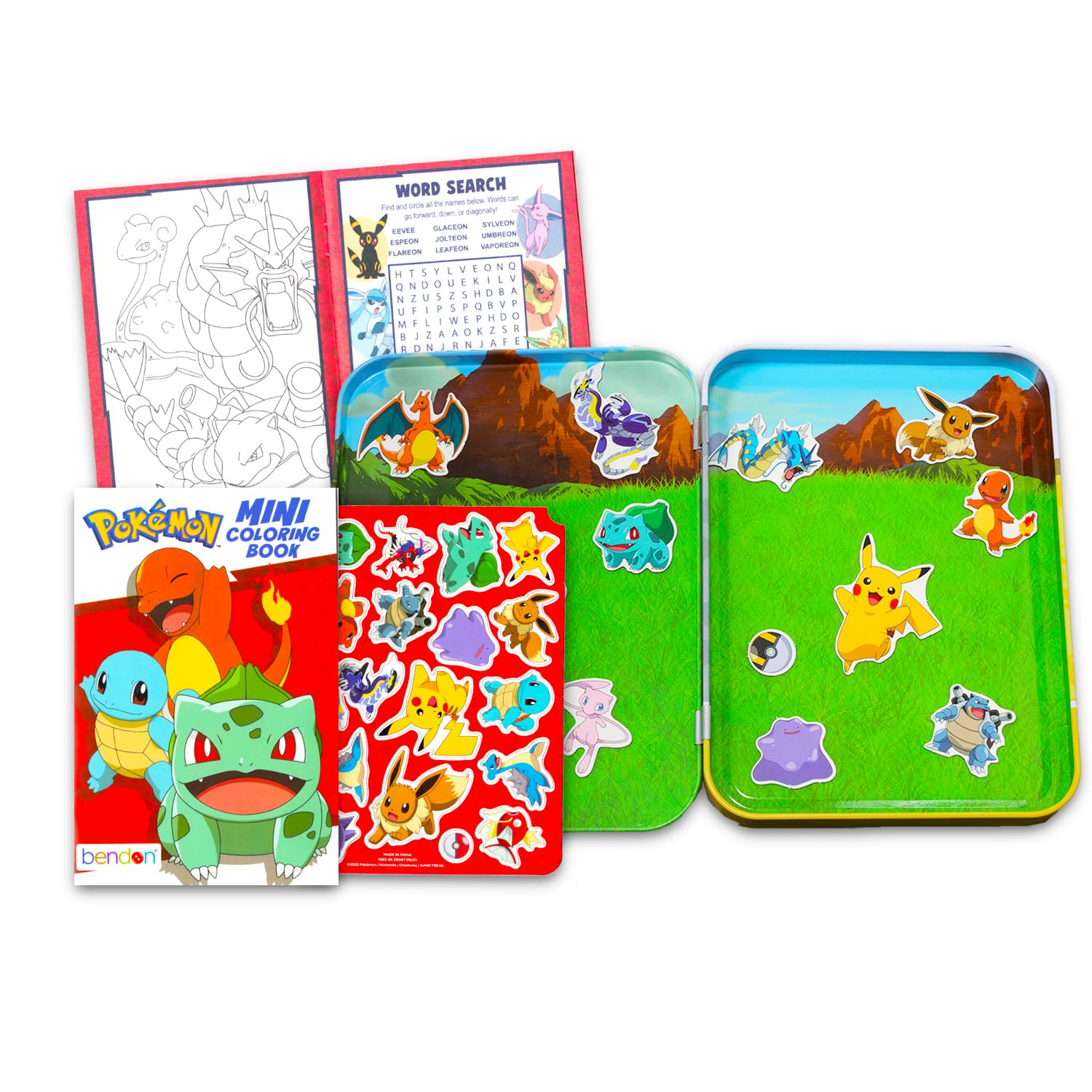 Pokemon Magnetic Creations Toy - Bundle with 36 Magnetic Play Pieces Plus Mini Coloring Book, Stickers and Pokemon Cards for Kids, Toddlers | Activity Play Set