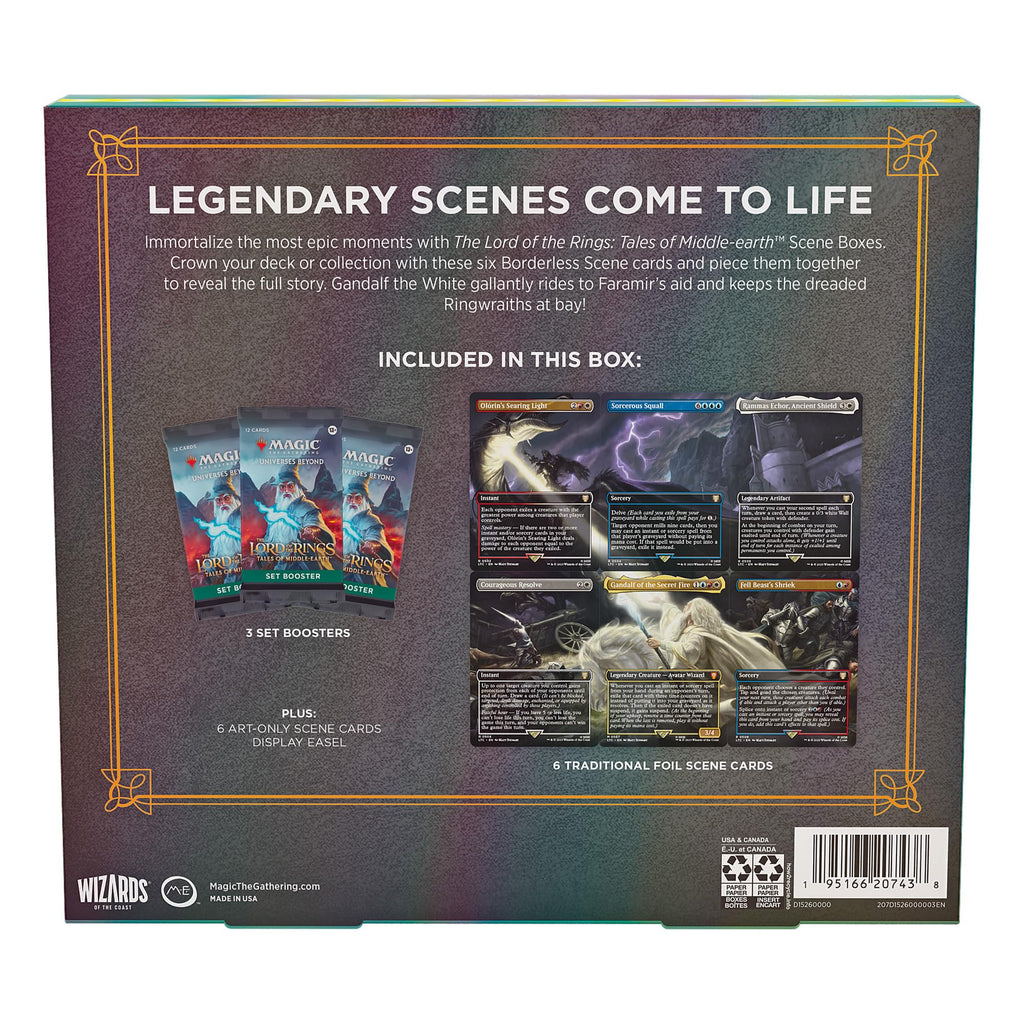 Magic: The Gathering The Lord of The Rings: Tales of Middle-Earth Scene Box - Gandalf in Pelennor Fields (6 Scene Cards, 6 Art Cards, 3 Set Boosters + Display Easel)