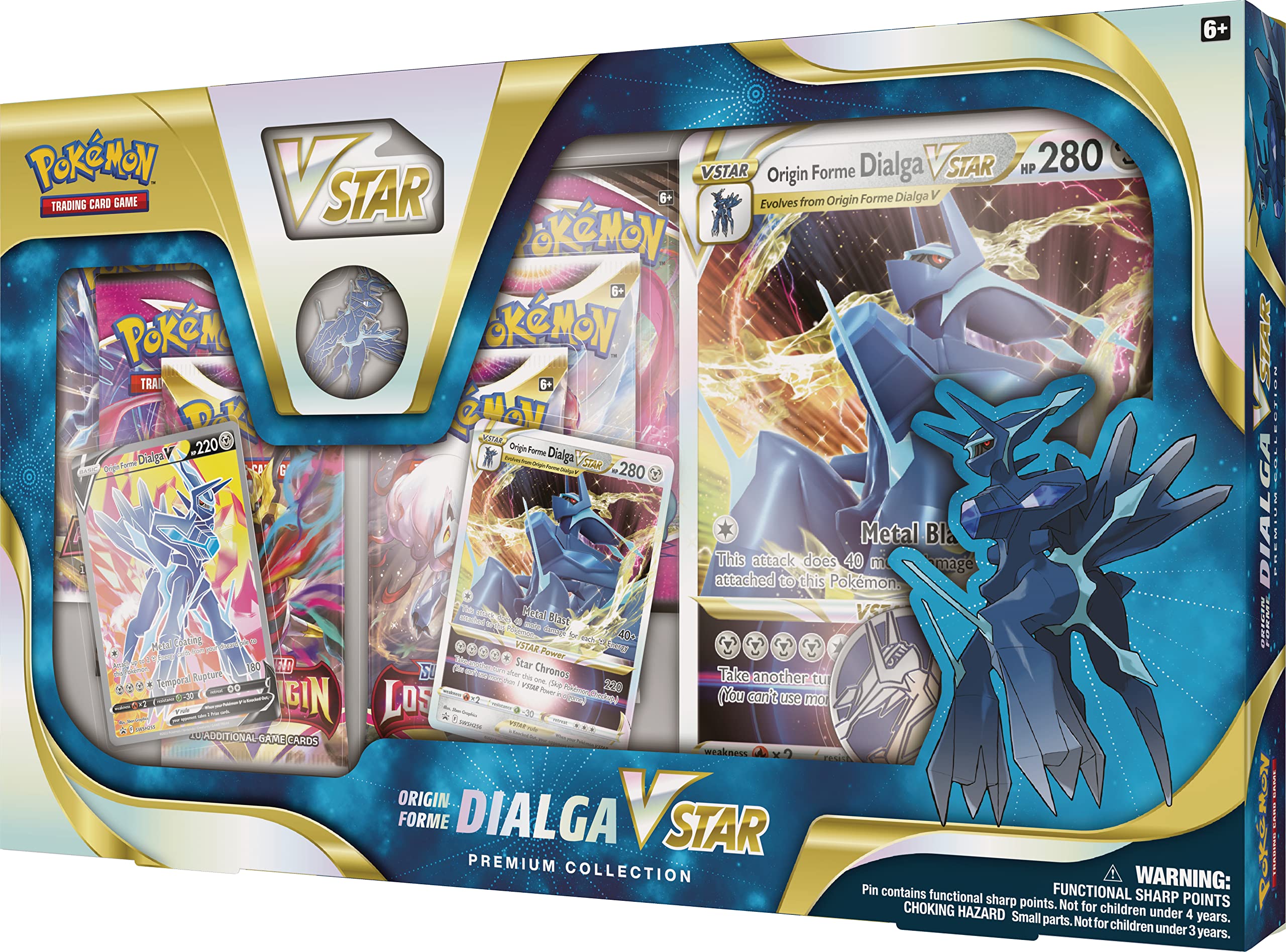 Pokémon TCG: Origin Forme Dialga VSTAR Premium Collection (2 Etched Foil Promo Cards, 1 Foil Oversize Card & 5 Booster Packs)